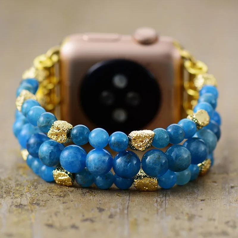 Apatite Gold Beads Stretchy Apple Watch Band - Apple Watch Bands - Allora Jade