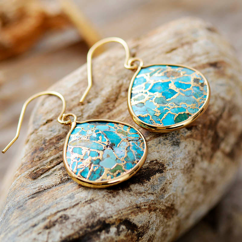 'Yibirmanha' Turquoise Gold Drop Earrings - ALLORA JADE