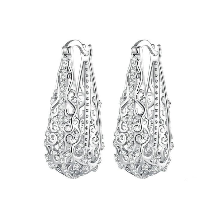 'Fancy Vines' CZ and Sterling Silver Hoop Earrings - Sterling Silver Earrings - Allora Jade