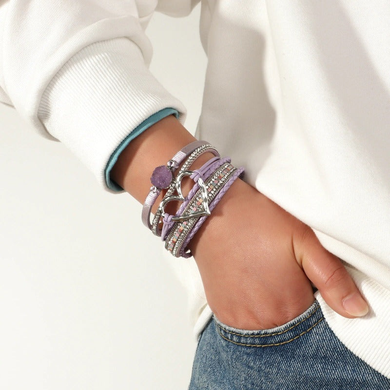 'Dalgu' Heart Charm Cuff Bracelet - purple