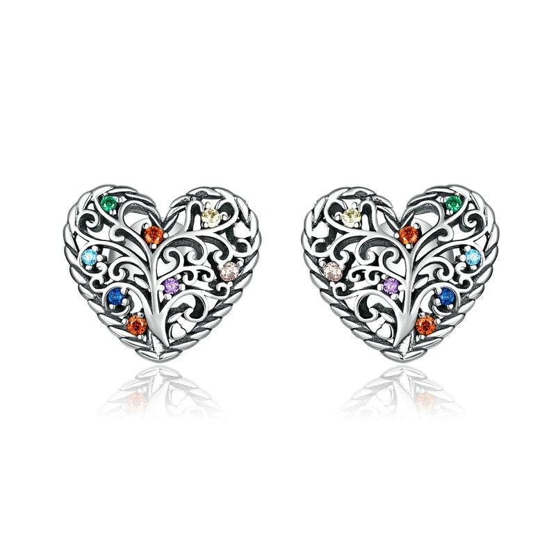 'Tree of Life Hearts' Sterling Silver & CZ Stud Earrings - Sterling Silver Earrings - Allora Jade