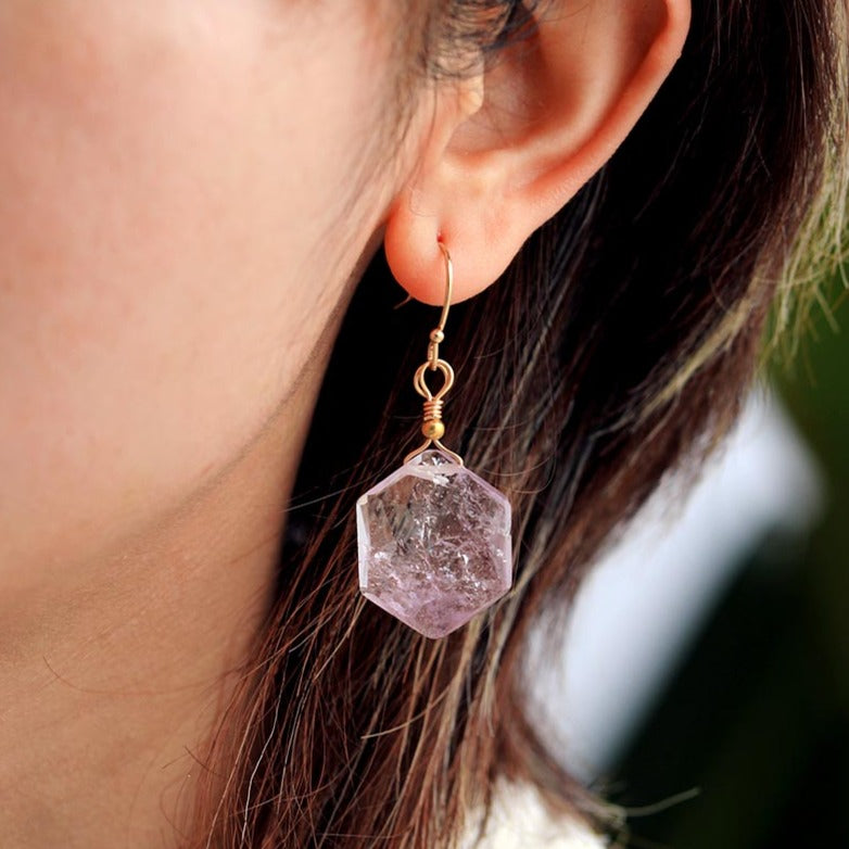 'Hexa' Light Purple Amethyst Drop Earrings - Allora Jade