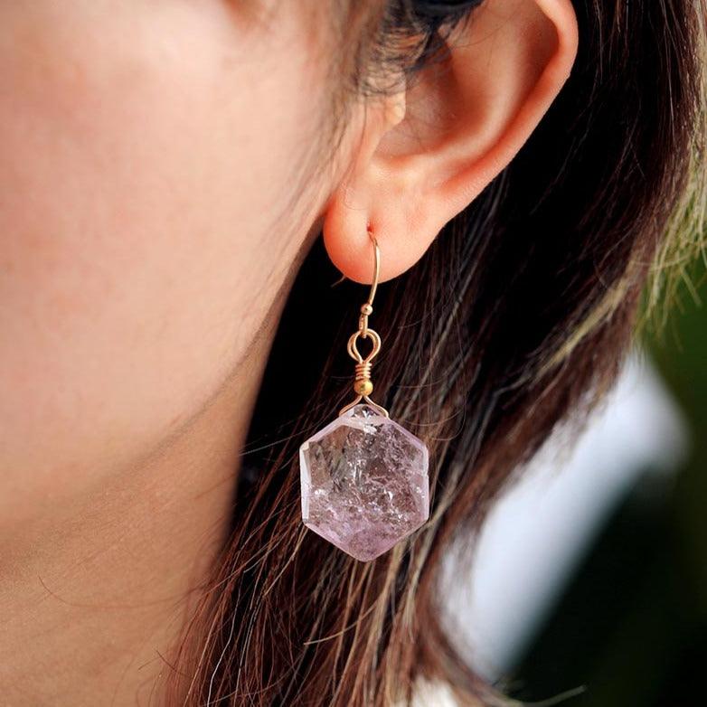 'Hexa' Labradorite Drop Earrings - Womens Earrings Crystal Earrings - Allora Jade