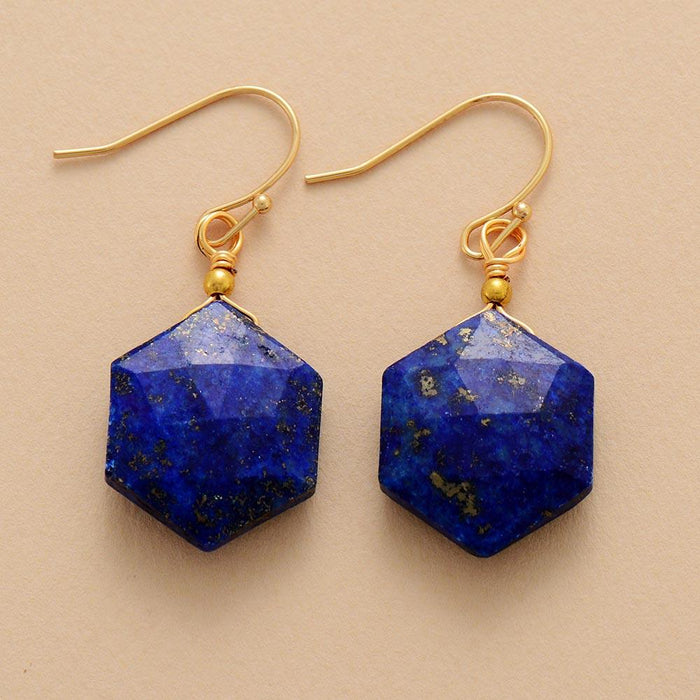 'Hexa' Lapis Lazuli Drop Earrings - Womens Earrings Crystal Earrings - Allora Jade