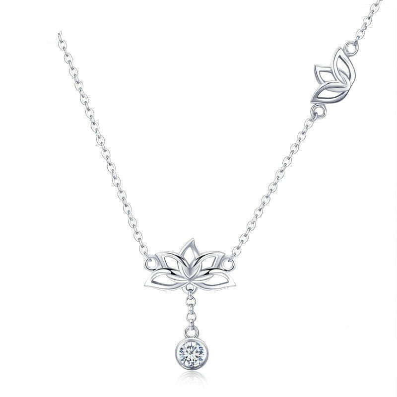 'Lotus Flower' CZ and Sterling Silver Pendant Necklace - Allora Jade