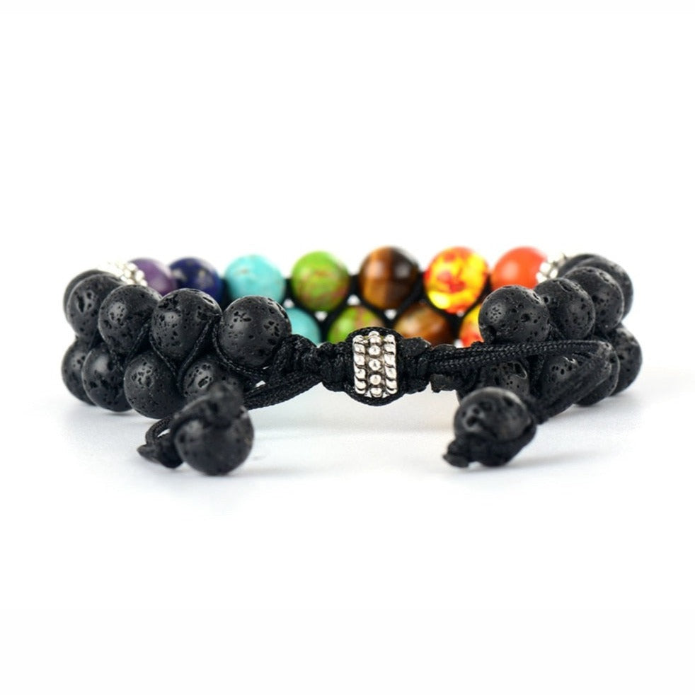 7 Chakra Beads and Lava Stone Cuff Bracelet - Allora Jade