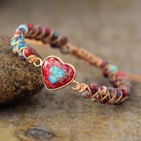 Jasper Heart Charm Braided Bracelet - red - Womens Bracelets Crystal Bracelet - Allora Jade