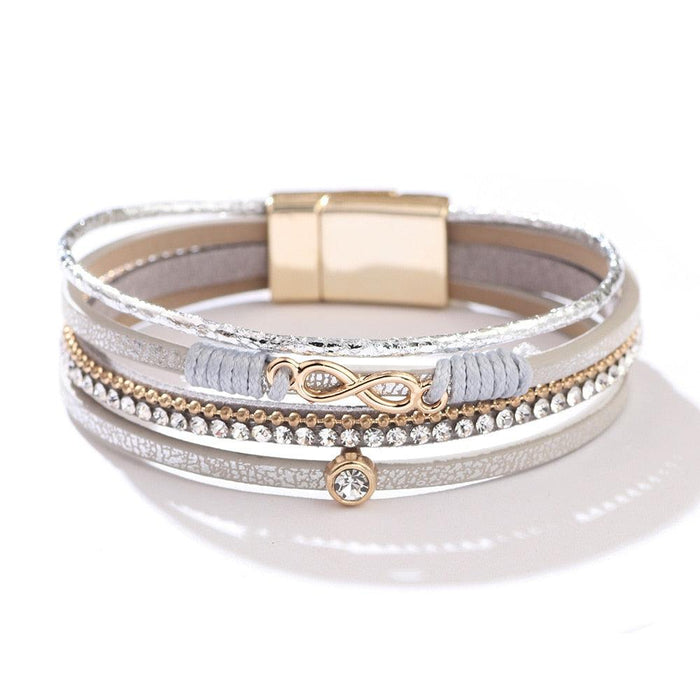 'Infinity' Charm & Rhinestones Cuff Bracelet - white - Womens Bracelets - Allora Jade