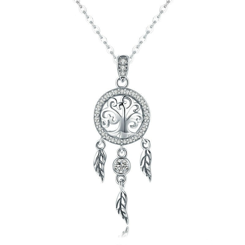 'Tree of Life Dream Catcher' Pendant Necklace CZ and Sterling Silver