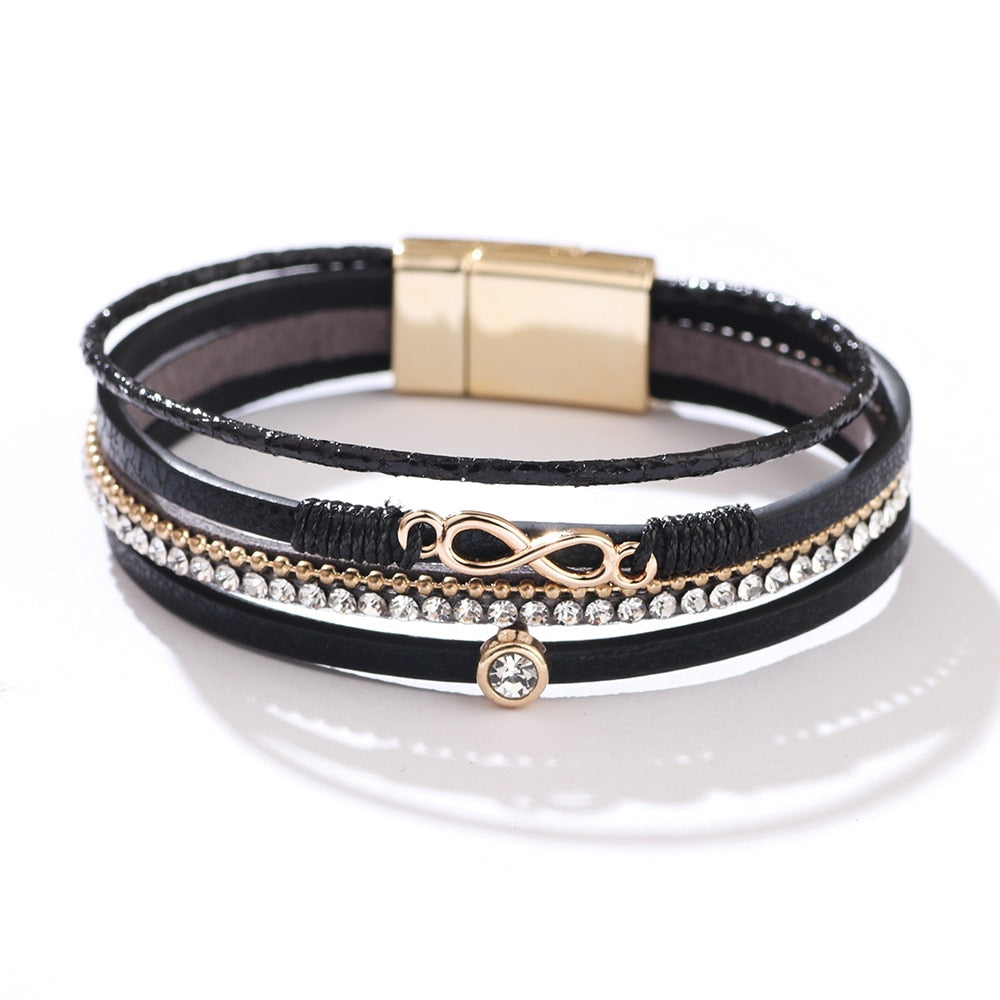 'Infinity' Charm & Rhinestones Cuff Bracelet | Allora Jade