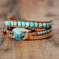 Blue Jasper Beads & Turquoise Charm Wrap Bracelet - Womens Bracelets Crystal Bracelet - Allora Jade