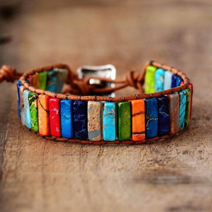 Rainbow Jasper Leather Cuff Bracelet - Womens Bracelets Crystal Bracelet - Allora Jade