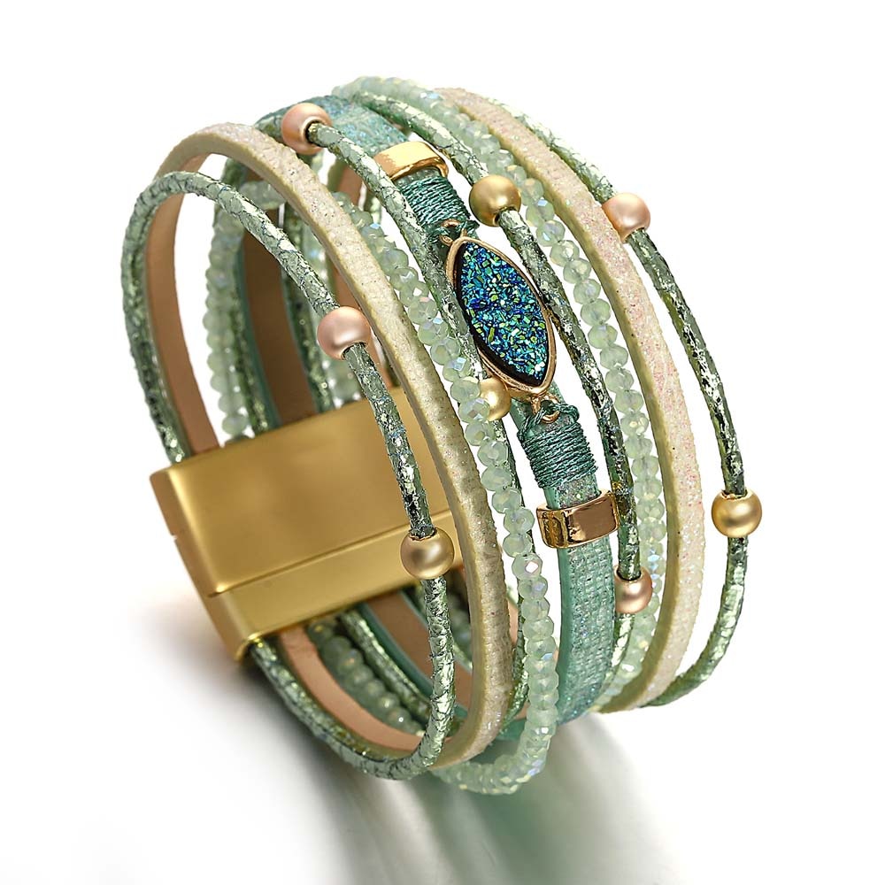'Talei' Charm and Beads Cuff Bracelet - green | ALLORA JADE
