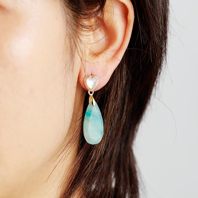 'Heart Drops' Amazonite Earrings - Allora Jade