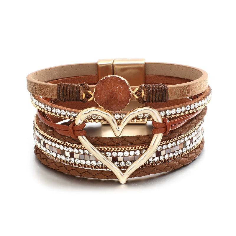 'Dalgu' Heart Charm Cuff Bracelet - brown | Allora Jade
