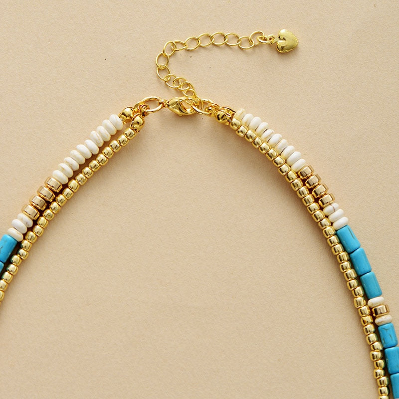 'Bungu' Turquoise and Seed Beads Layered Necklace | ALLORA JADE