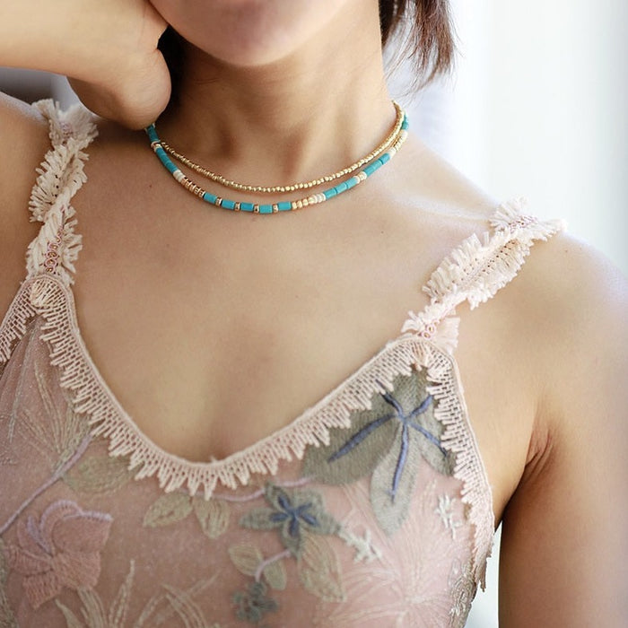 'Bungu' Turquoise and Seed Beads Layered Necklace | ALLORA JADE
