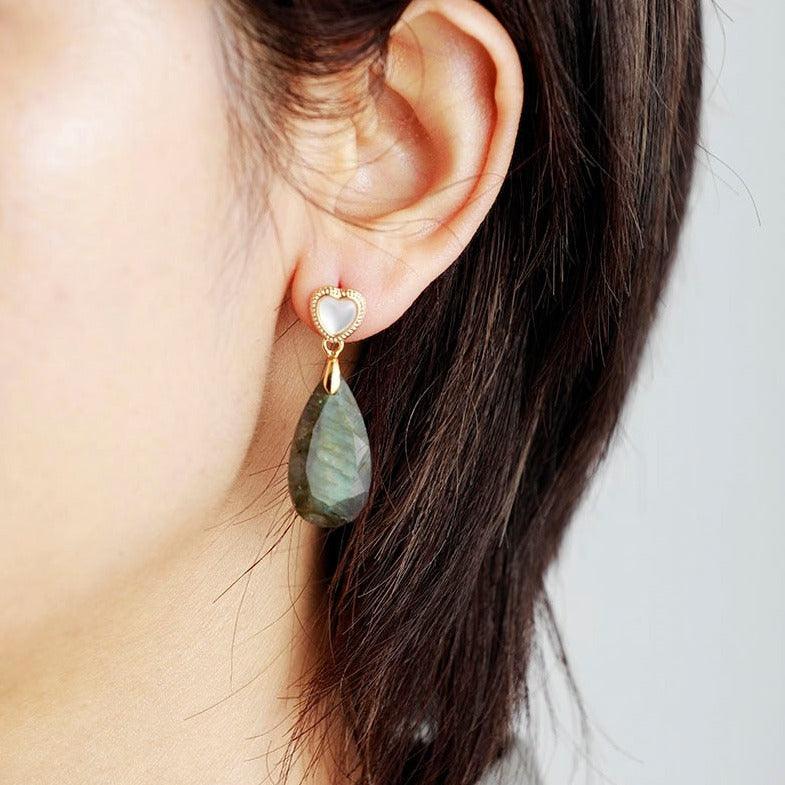 'Heart Drops' Amazonite Earrings - Womens Earrings Crystal Earrings - Allora Jade