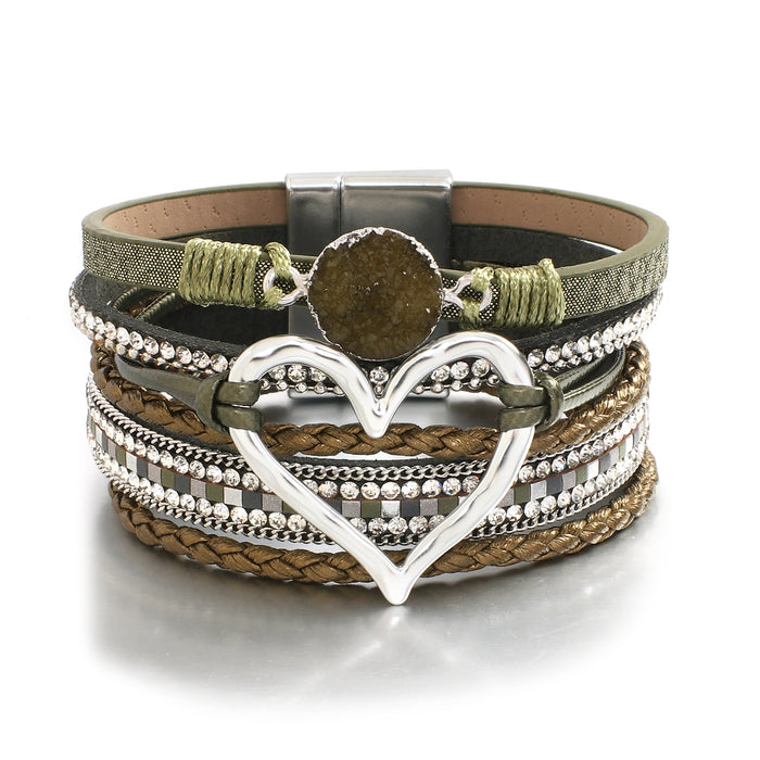 'Dalgu' Heart Charm Cuff Bracelet - olive | Allora Jade