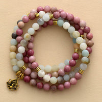 'Lotus' Rhodonite and Amazonite 108 Mala Beads Necklace - Allora Jade