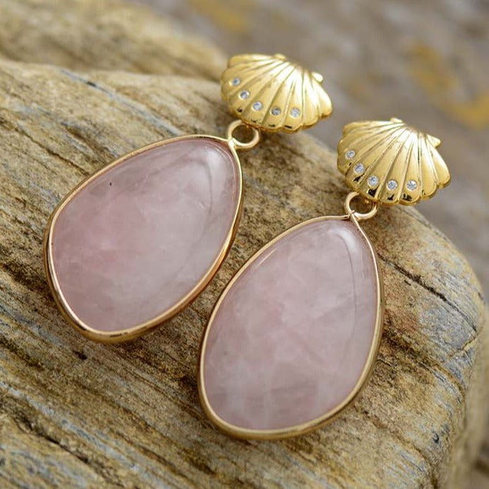 'Shells' Rose Quartz Drop Earrings | ALLORA JADE