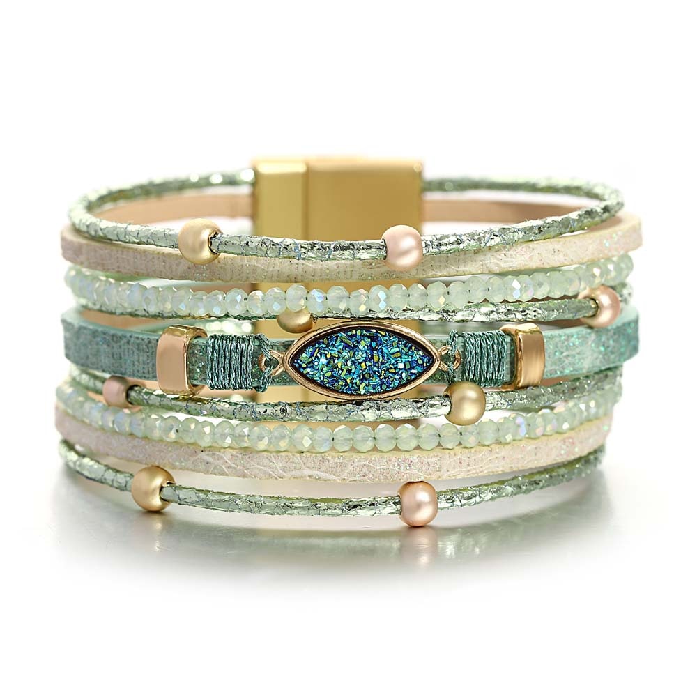 'Talei' Charm and Beads Cuff Bracelet - green | ALLORA JADE