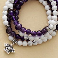 'Lotus' Amethyst and Howlite 108 Mala Beads Necklace - Allora Jade