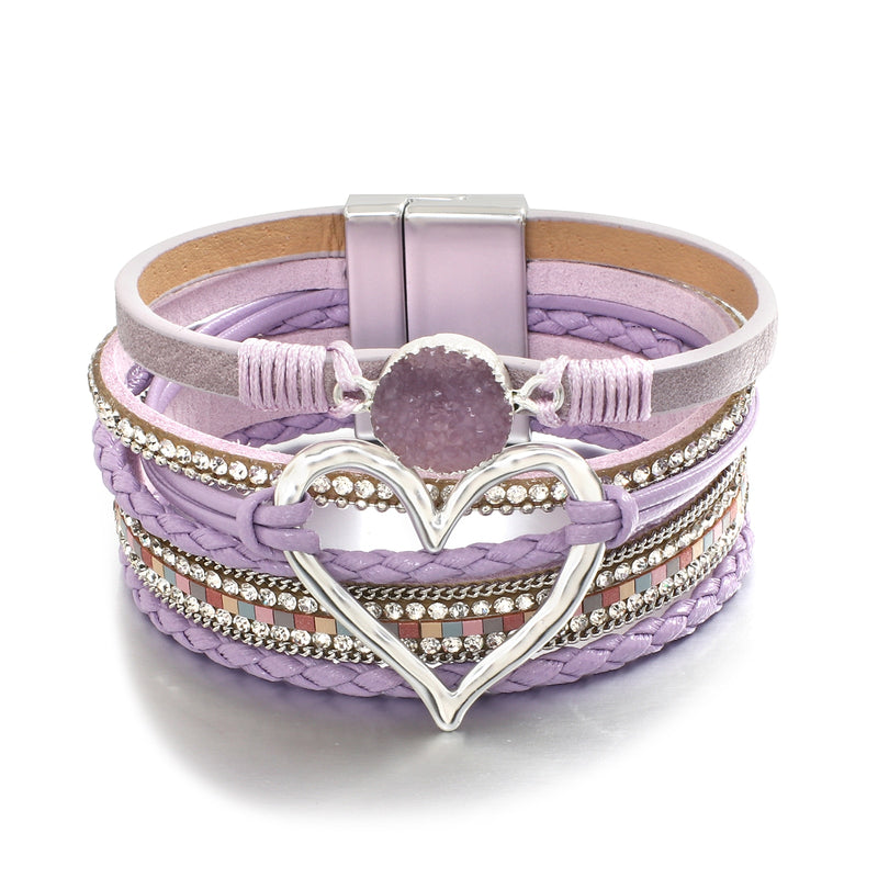 'Dalgu' Heart Charm Cuff Bracelet - purple | Allora Jade