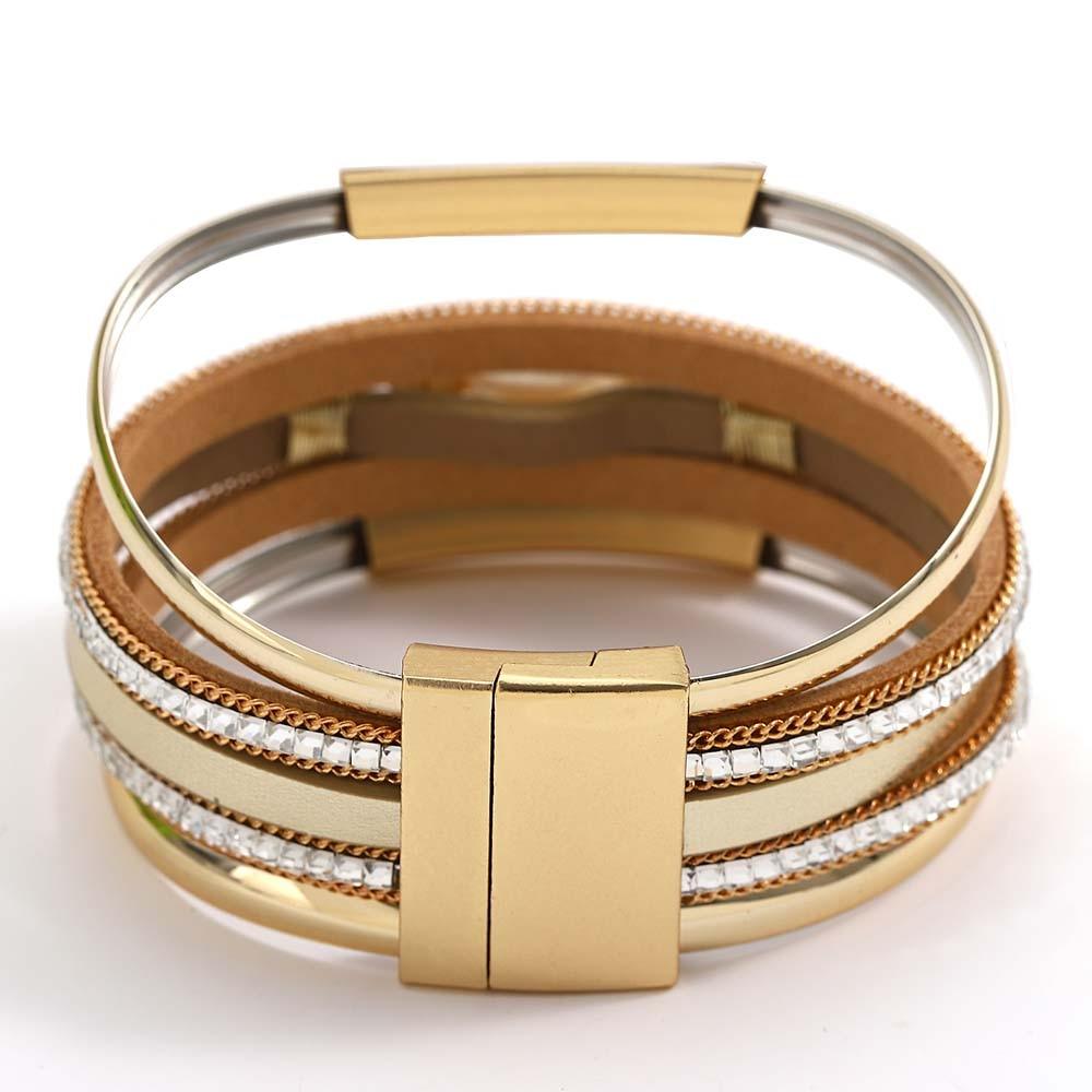 'Pearl' Charm & Rhinestones Cuff Bracelet - rose gold - Womens Bracelets - Allora Jade