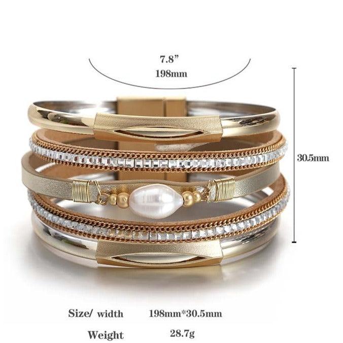 'Pearl' Charm & Rhinestones Cuff Bracelet - rose gold - Womens Bracelets - Allora Jade