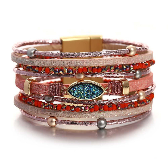 'Talei' Charm and Beads Cuff Bracelet - pink - Womens Bracelets - Allora Jade