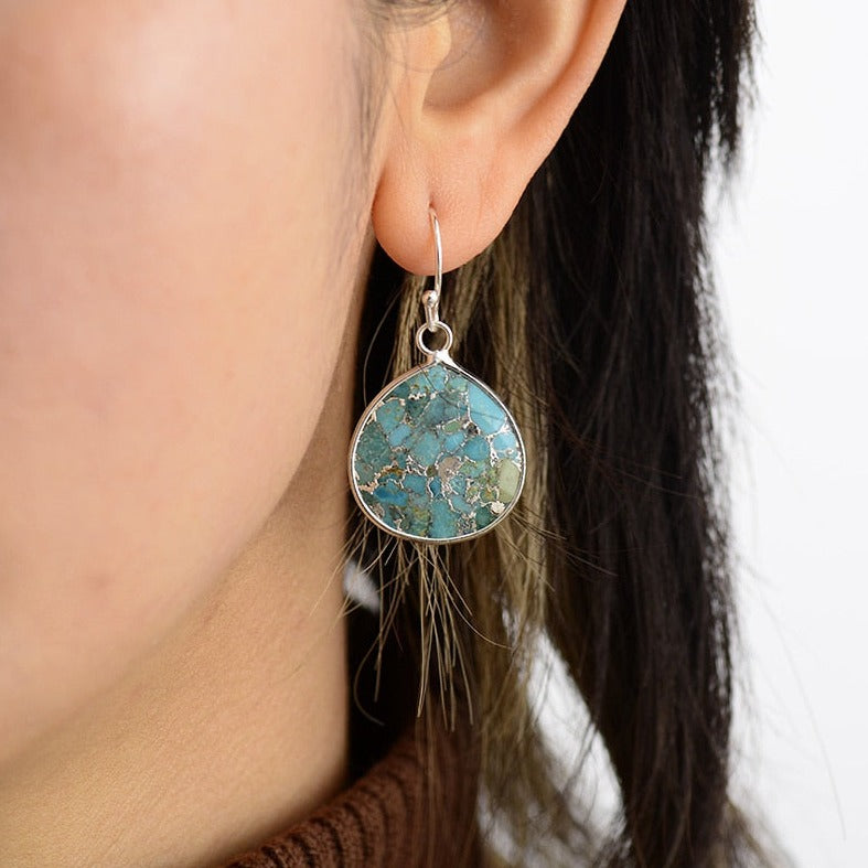'Yibirmanha' Turquoise Gold Drop Earrings - ALLORA JADE