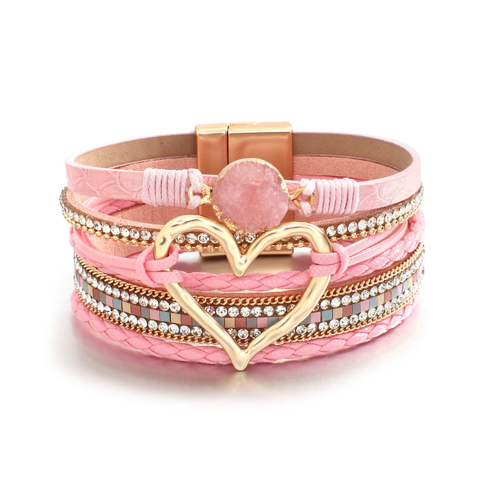 'Dalgu' Heart Charm Cuff Bracelet - pink | Allora Jade