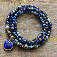 'Nyiwarri' Jasper & Lapis Lazuli Heart Stretchy Bracelet - Womens Bracelets Crystal Bracelet - Allora Jade