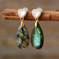 'Heart Drops' Labradorite Earrings - Allora Jade