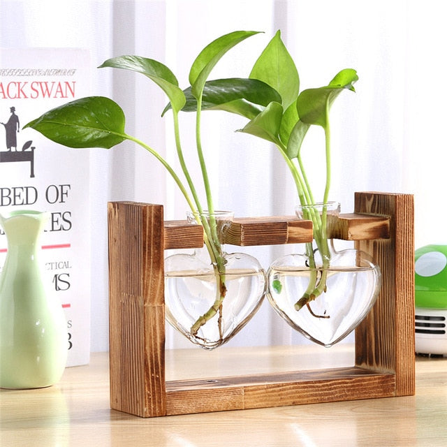 'Heart' Glass and Wood 2 Pot Hanging Vase - Allora Jade