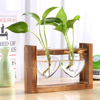 'Heart' Glass and Wood 2 Pot Hanging Vase - Allora Jade