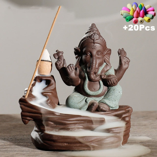 'Ganesha' Handmade Ceramic Backflow Incense Holder Burner - ALLORA JADE