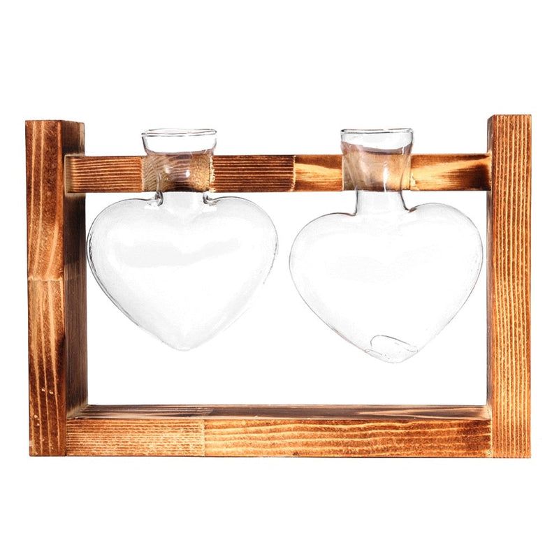 'Heart' Glass and Wood 2 Pot Hanging Vase - Allora Jade