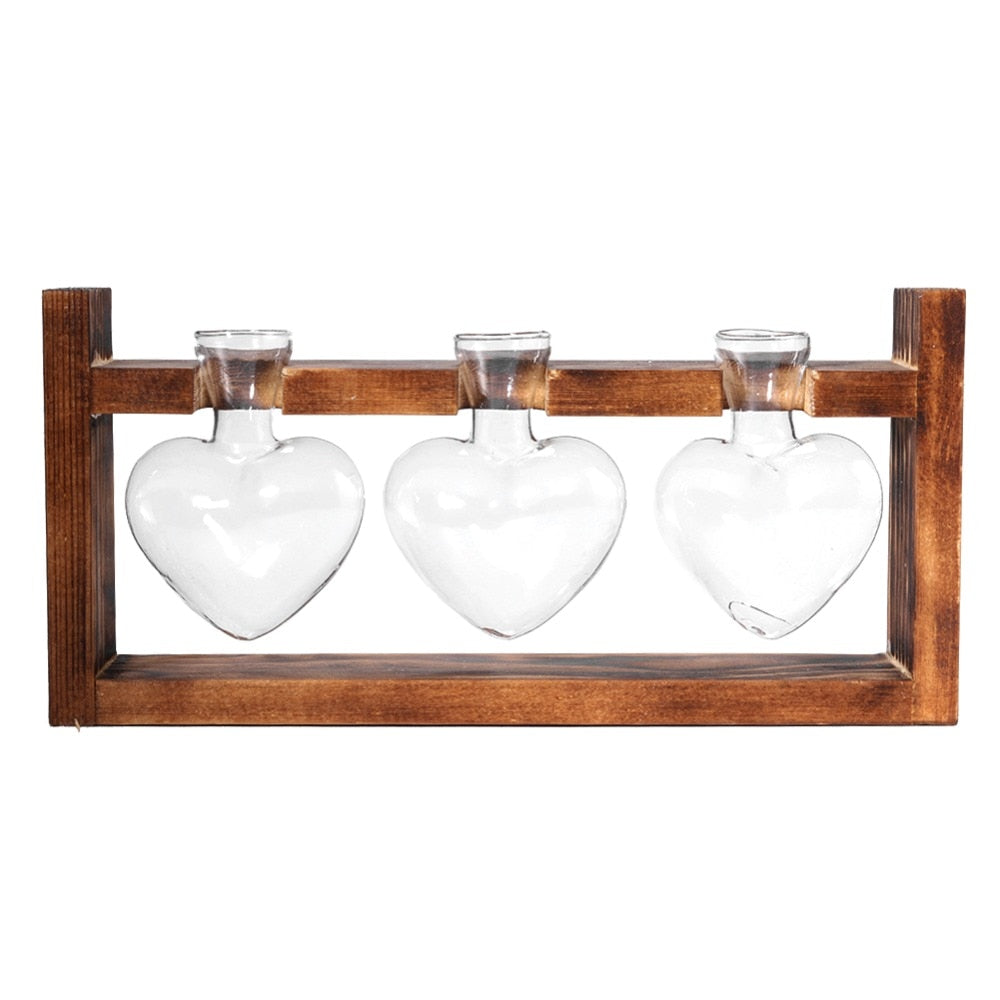 'Heart' Glass and Wood 3 Pot Hanging Vase - Allora Jade