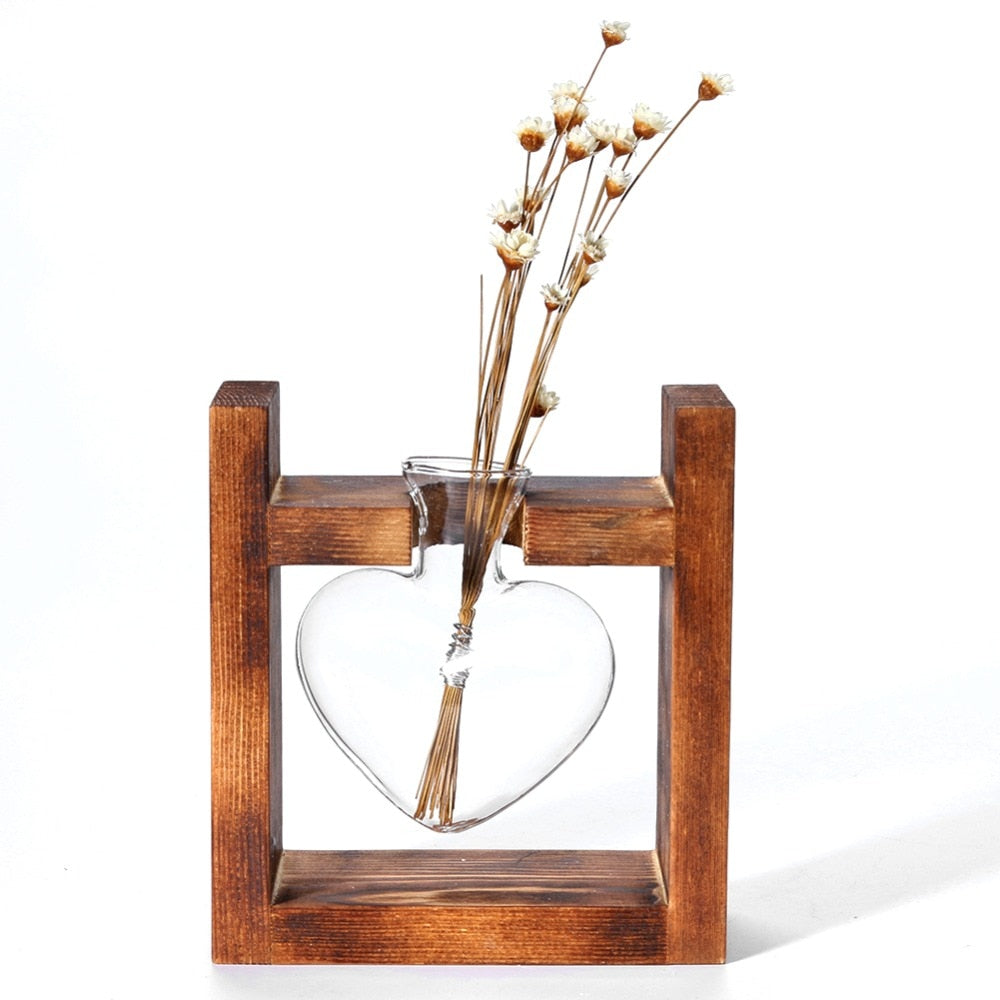 'Heart' Glass and Wood 1 Pot Hanging Vase - Allora Jade
