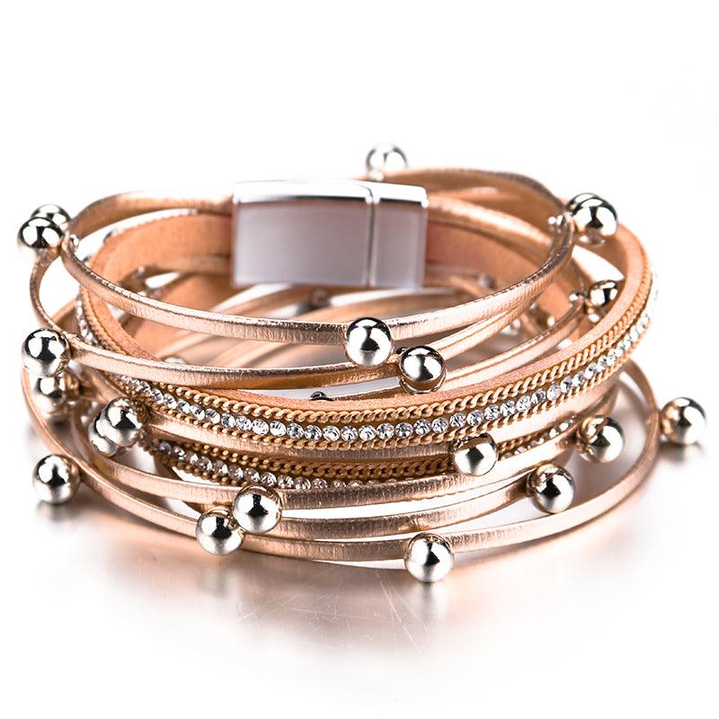 'Dhindha' Rhinestones & Beads Wrap Bracelet - champagne - Womens Bracelets - Allora Jade