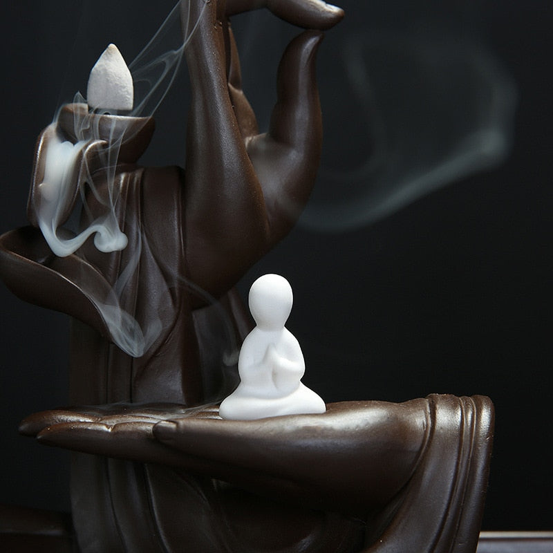 'Vitarka Mudra' Handmade Ceramic Waterfall Incense Holder Burner - Allora Jade