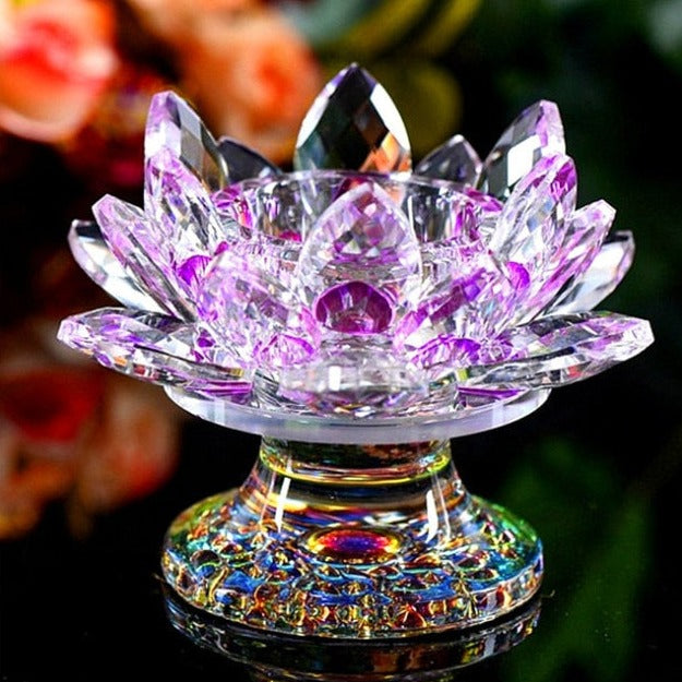 'Purple Lotus' Flower Glass Candle Holder - Allora Jade