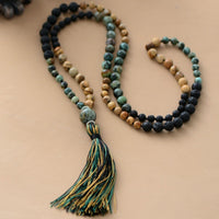 'Forest Tassel' Jasper & Lava 108 Mala Beads Necklace - Allora Jade