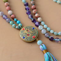 'Nepal Charm' Long Tassel Agate and Jasper 108 Beads Mala Necklace - Allora Jade