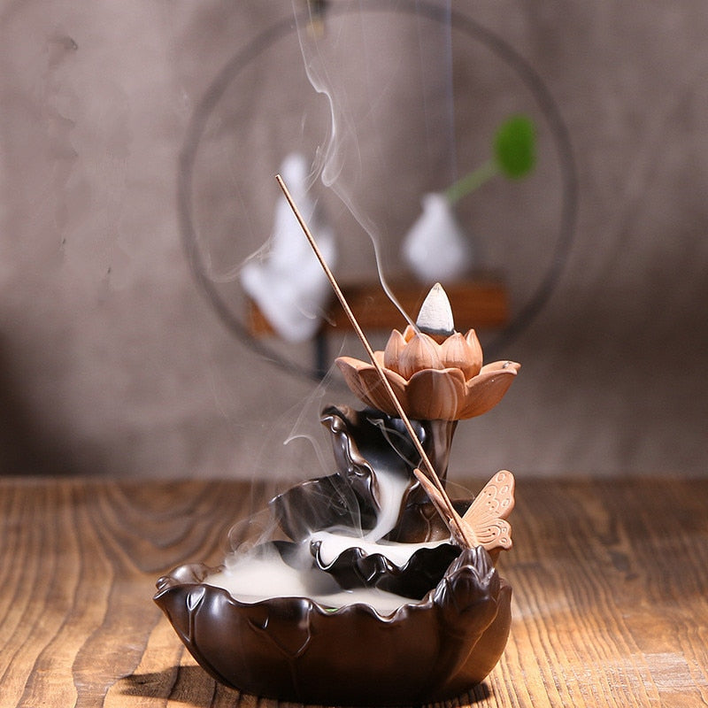 'Lotus Pond' Handmade Ceramic Backflow Incense Holder Burner - Allora Jade