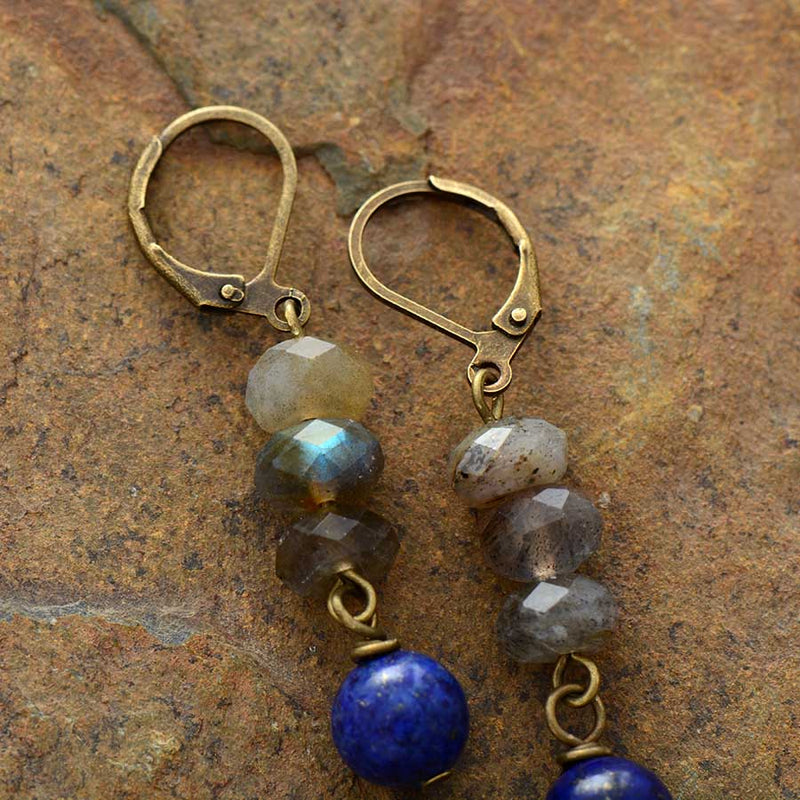 Lapis Lazuli and Labradorite Dangle Drop Earrings - Allora Jade