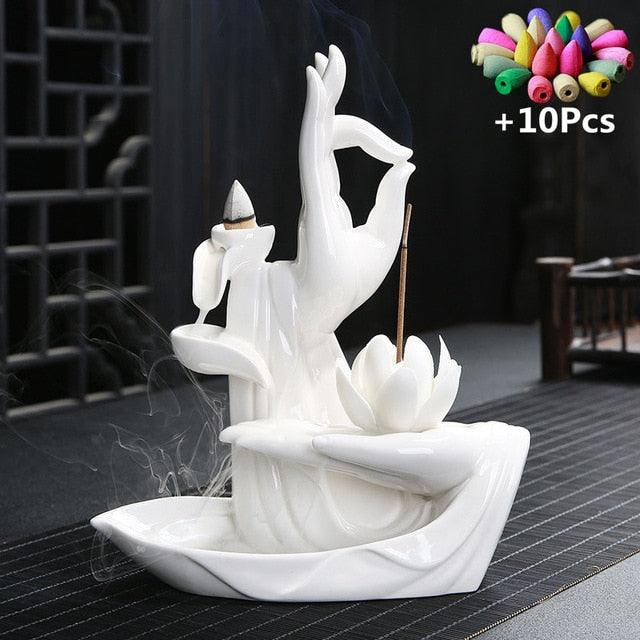 'Vitarka Mudra' White Ceramic Incense Holder - Decor Incense Holder - Allora Jade