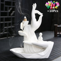 'Vitarka Mudra' Handmade White Ceramic Incense Holder Burner | Allora Jade
